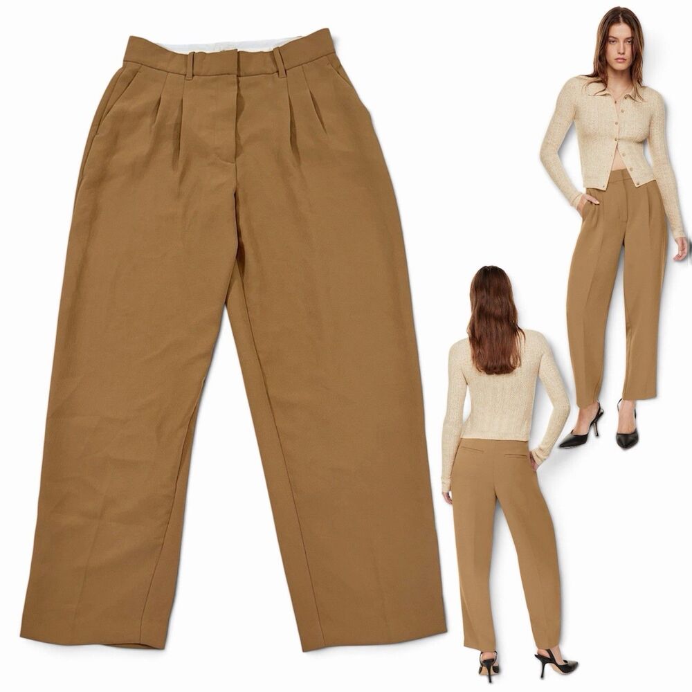 Aritzia Wilfred Carrot Pant Sz 8 Brown High Rise Pleated Minimalist Old Money